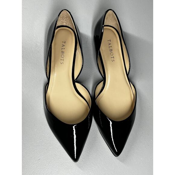 Talbots Patent Leather D'Orsay Flats Womens 8 Black Pointed Toe Shoes Slip On - Picture 4 of 8
